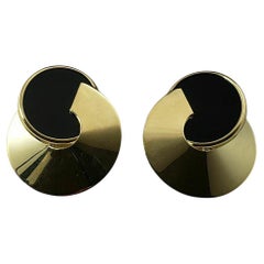 Pendientes grandes circulares de oro amarillo de 14 quilates y ónix #22447