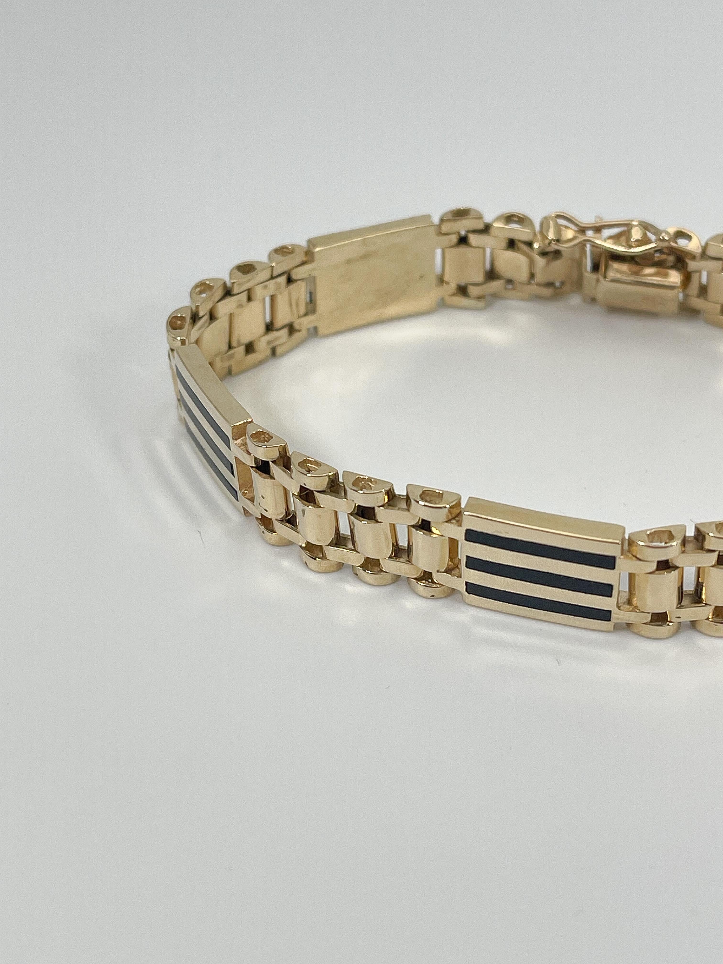 Taille mixte Bracelet pour hommes en or jaune 14 carats et onyx en vente