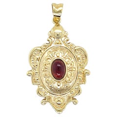 14k Gelbgold und ovaler Cabochon-Turmalin-Anhänger