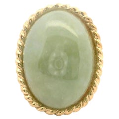 14k Yellow Gold and Oval Cut Cabochon Jade Ring Size 5.75