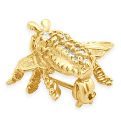 Bienen-Anstecknadel aus 14-karätigem Gelbgold mit Diamanten im Pavé-Setting