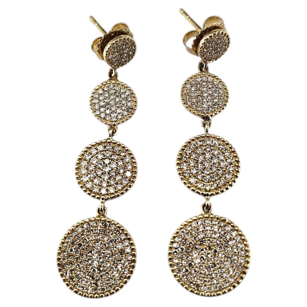 Orecchini pendenti in oro giallo 14 carati con pavé di diamanti #25480