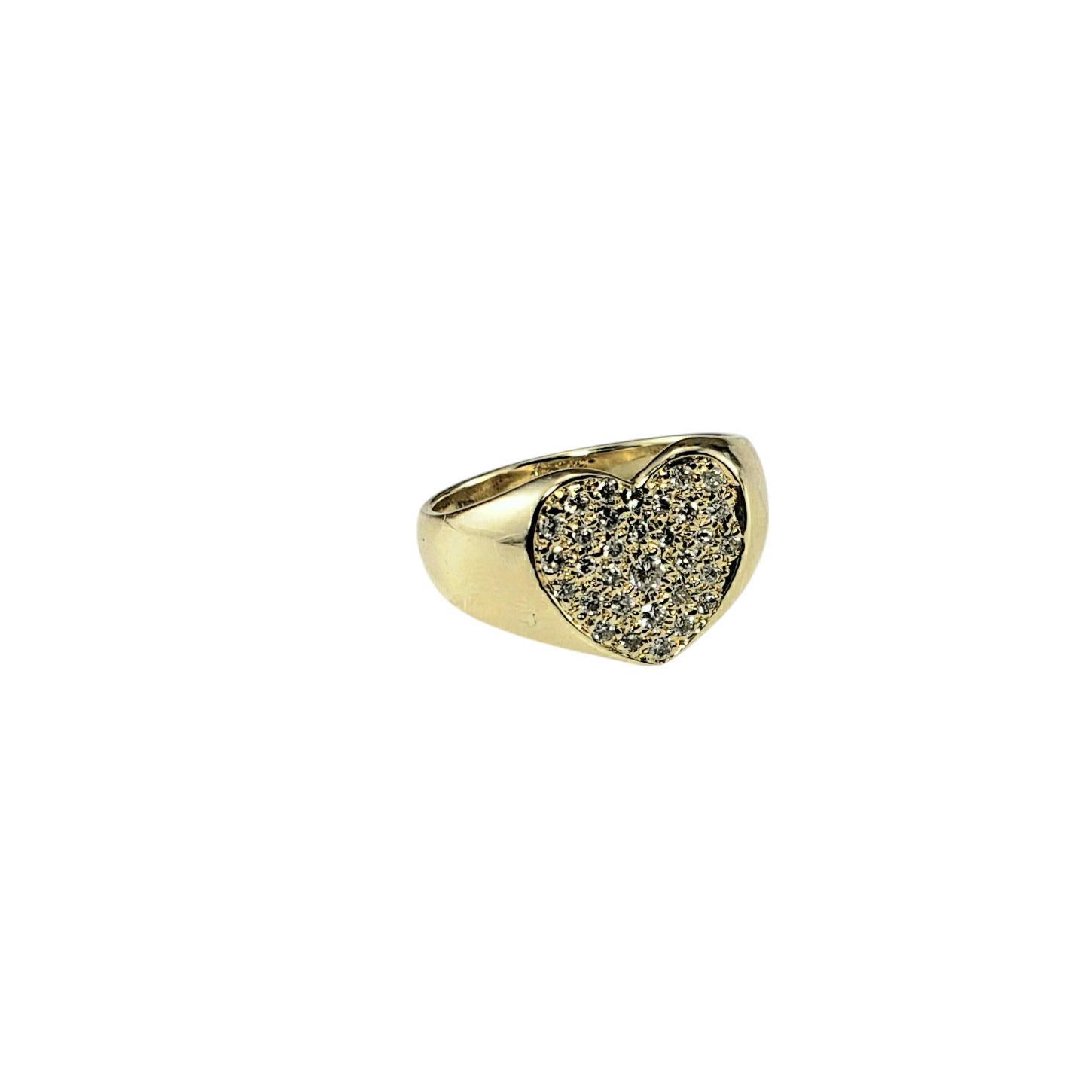Contemporary 14K Yellow Gold and Pave Diamond Heart Ring Size 6.5 #20013 For Sale