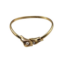 Vintage 14K Yellow Gold and Pearl Calla Lily Bangle Bracelet #23560