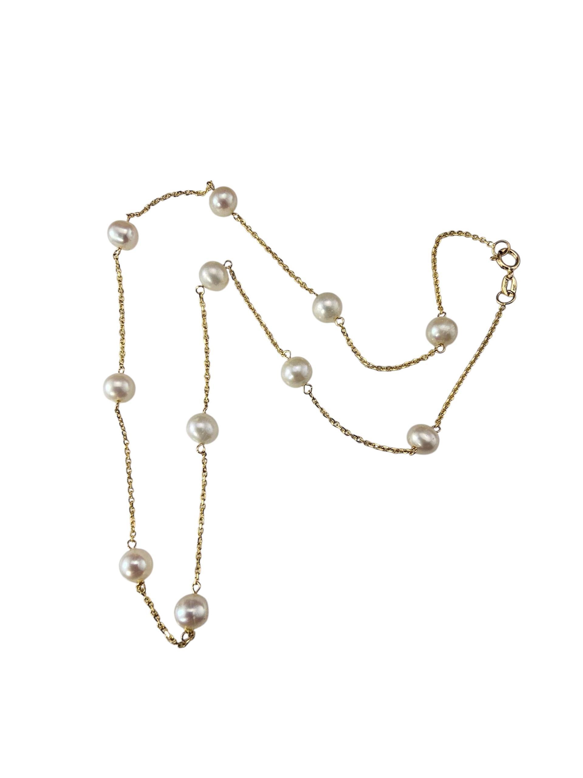 Taille ronde Collier en or jaune 14K et perles #23997 en vente