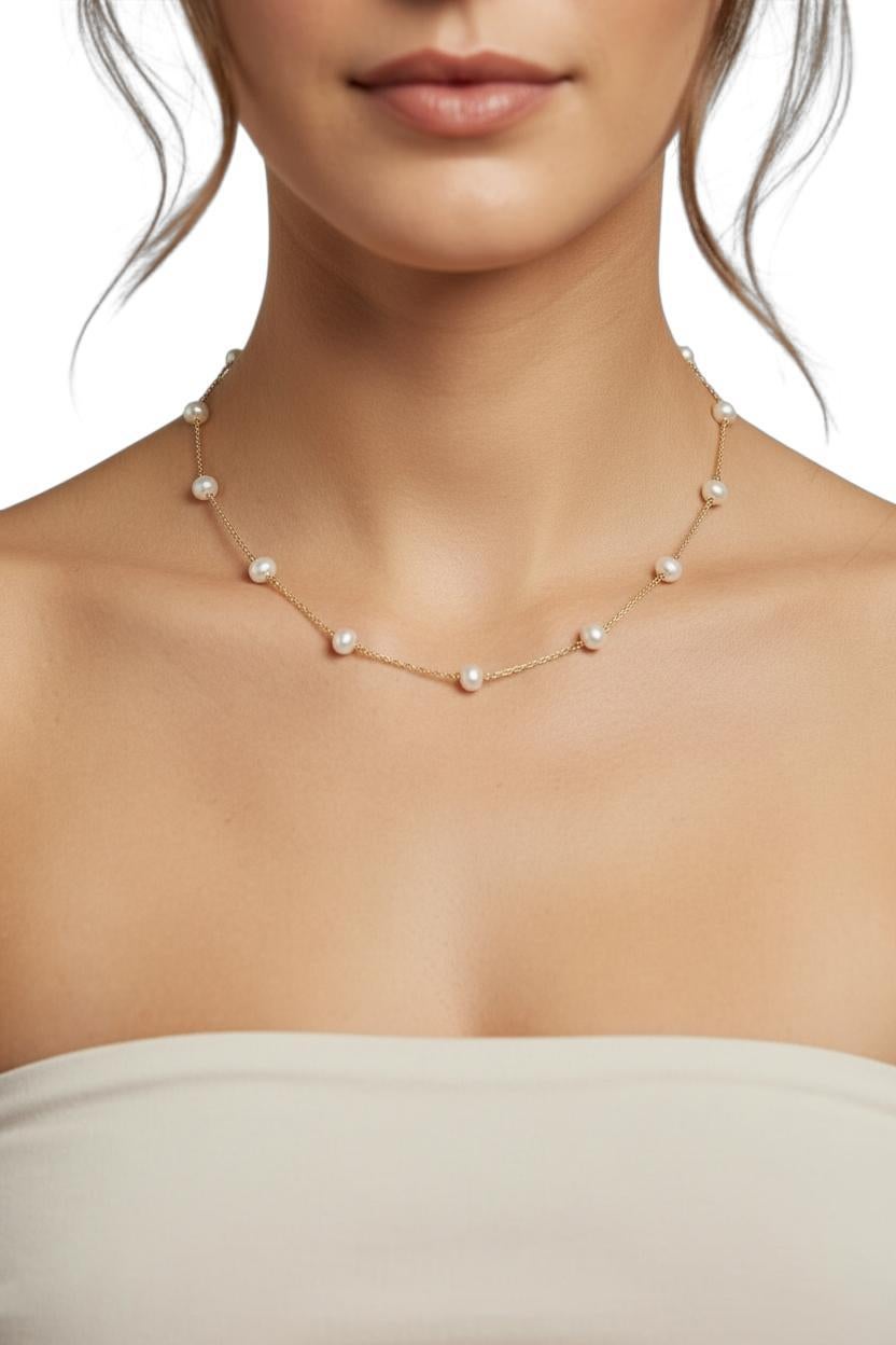 Collier en or jaune 14K et perles #23997 Pour femmes en vente