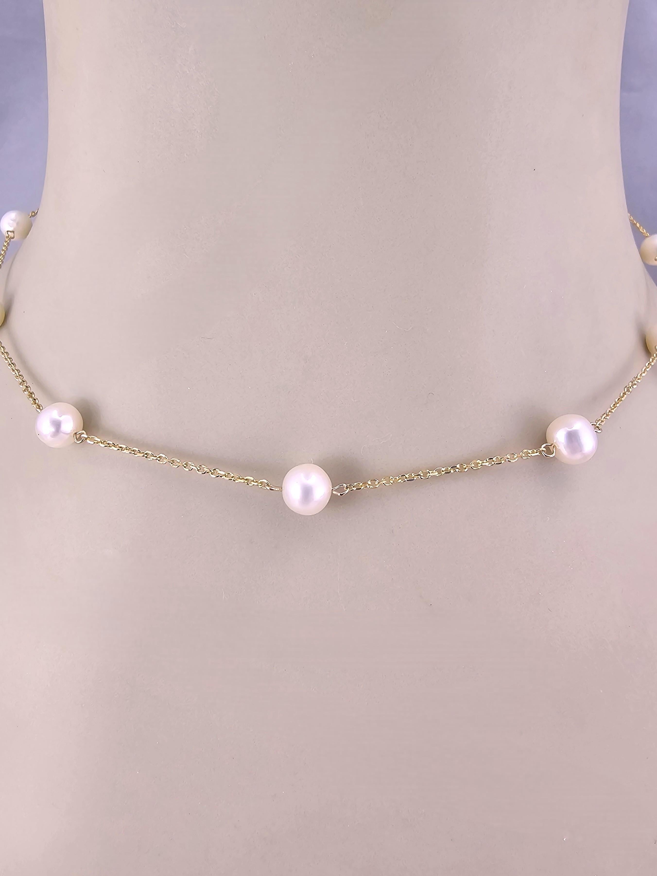 Collier en or jaune 14K et perles #23997 en vente 1