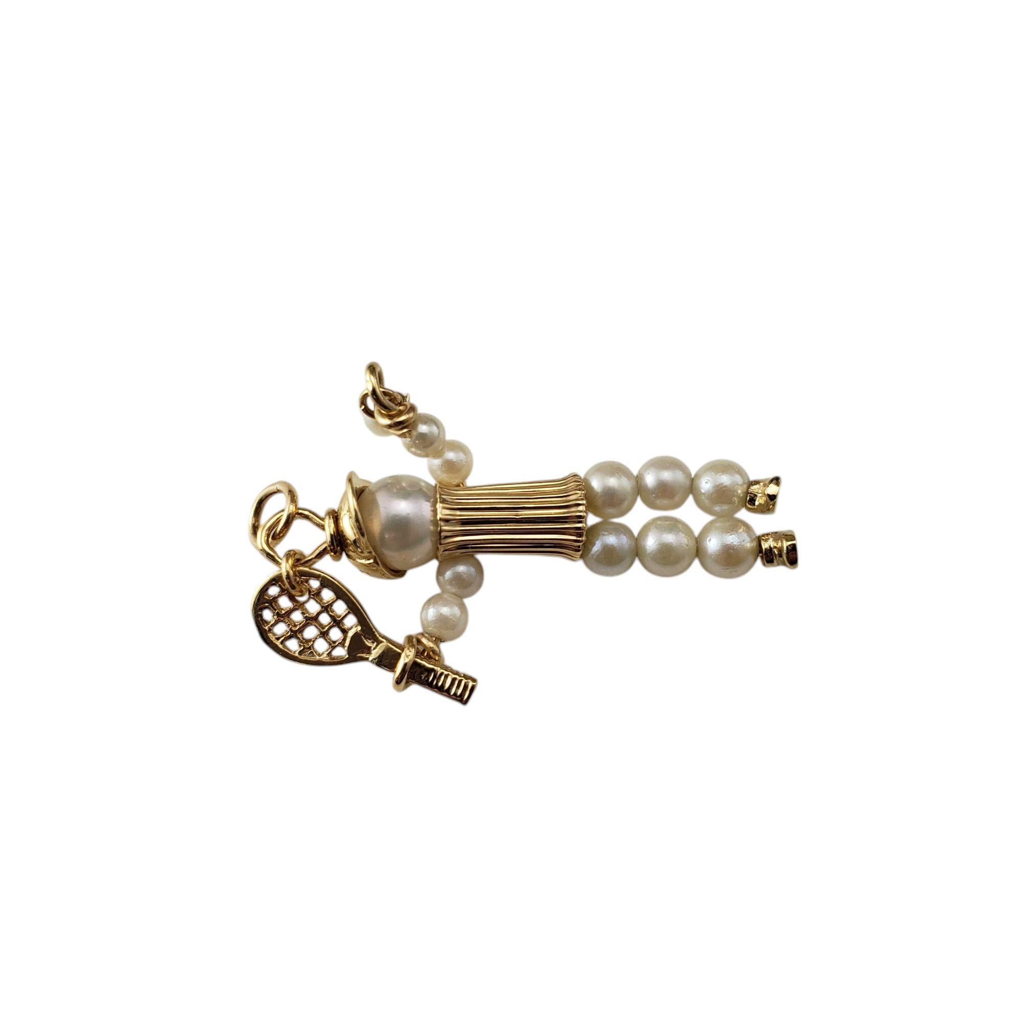 Round Cut 14K Yellow Gold and Pearl Tennis Player Charm #20927 For Sale