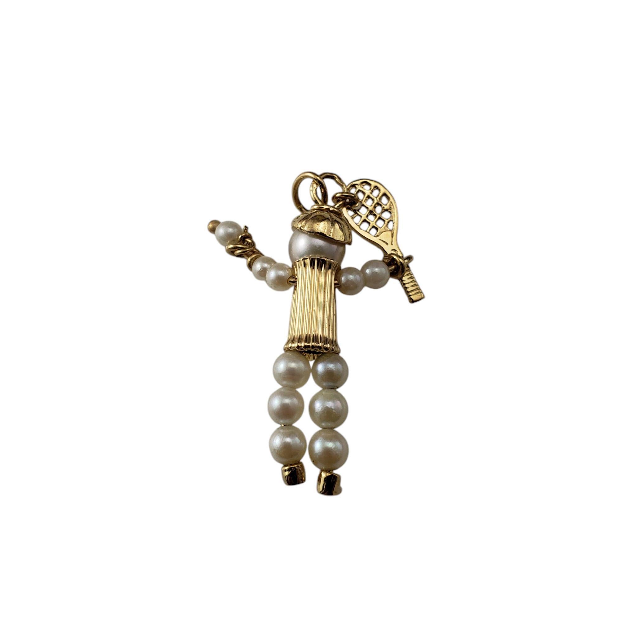 14K Yellow Gold and Pearl Tennis Player Charm #20927 In Good Condition For Sale In Washington Depot, CT