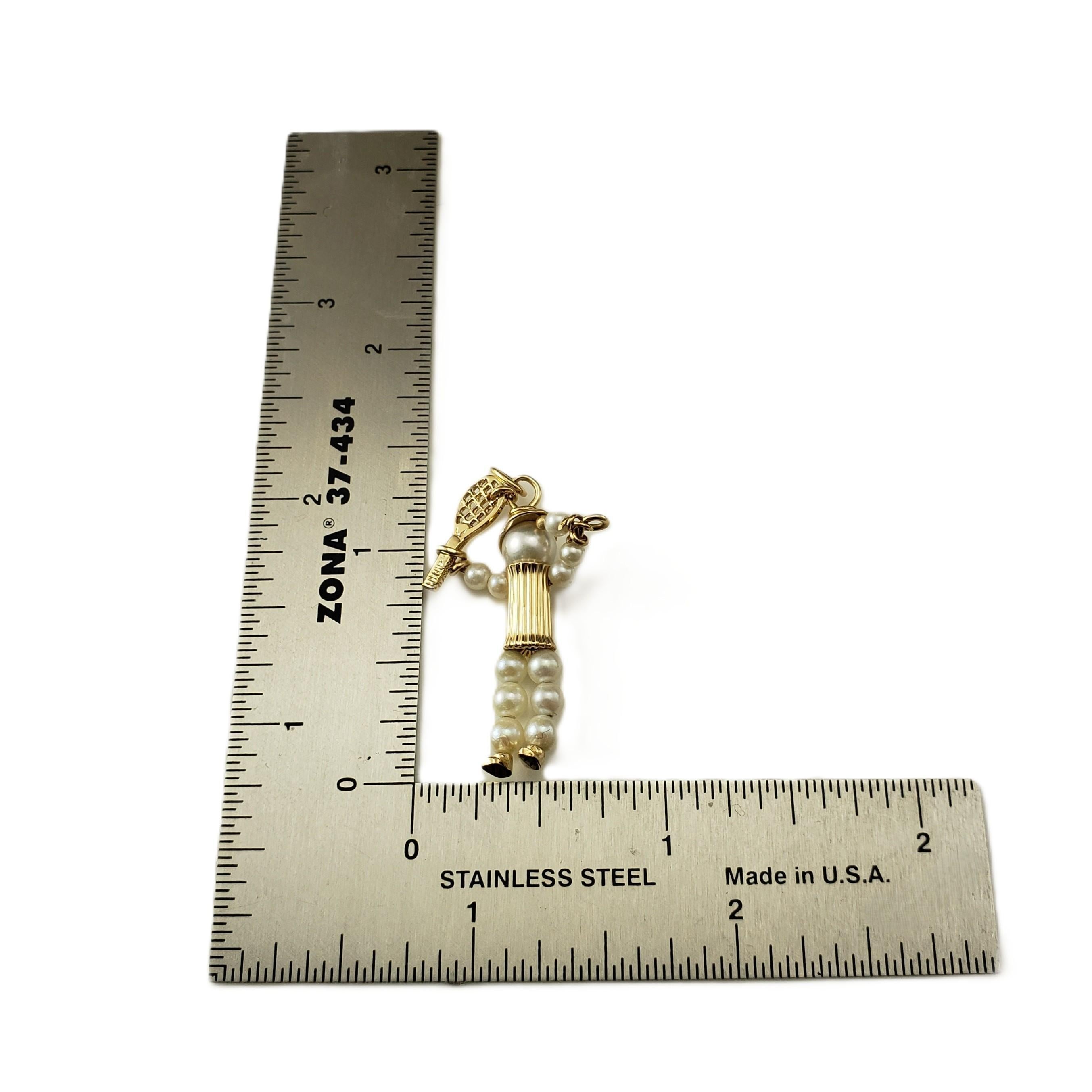 14K Yellow Gold and Pearl Tennis Player Charm #20927 For Sale 1