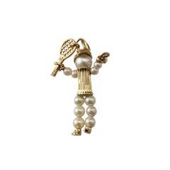 Amuleto de jugador de tenis de oro amarillo de 14 quilates y perla #20927