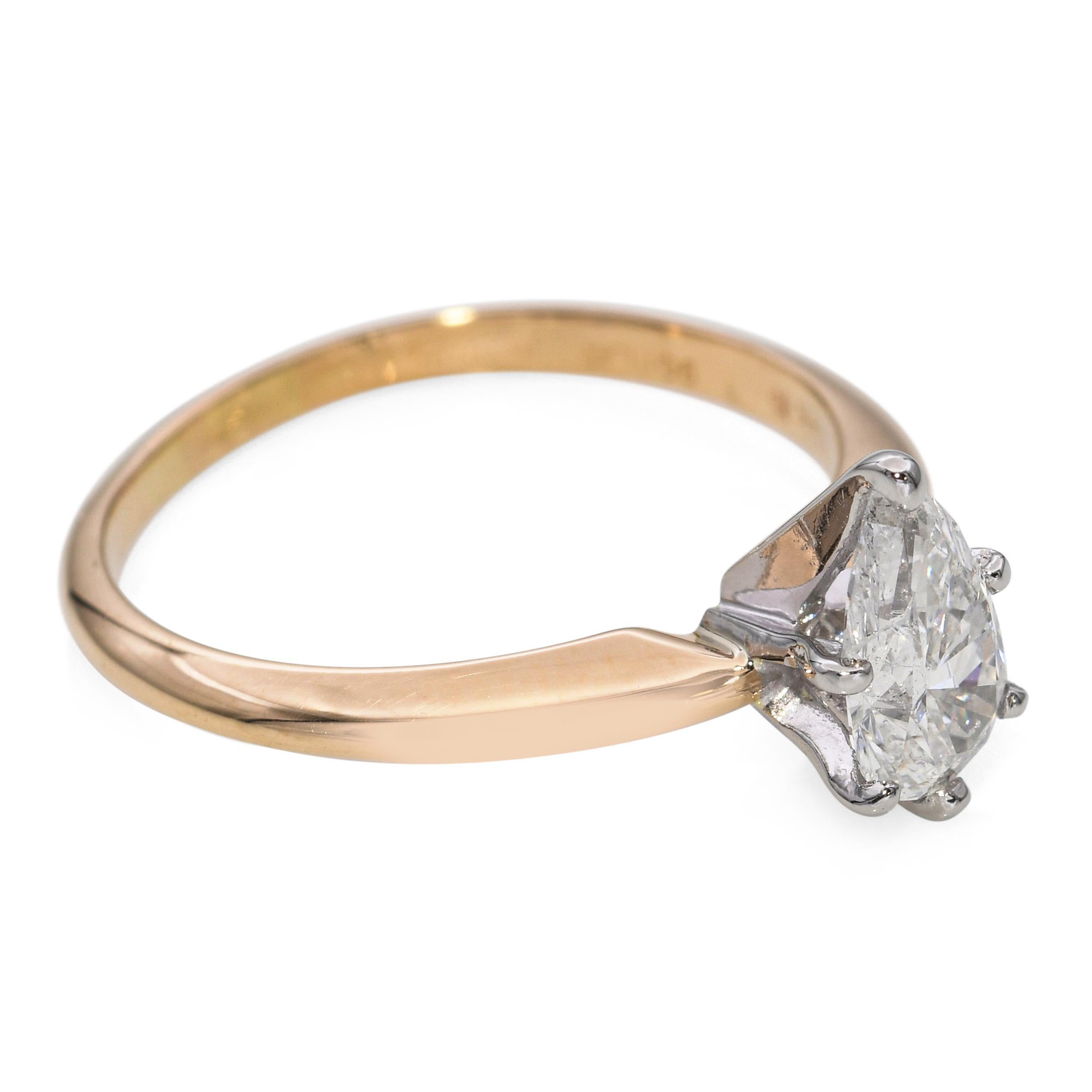 Anillo de compromiso de oro amarillo de 14k y platino GIA G I1 0,76 ct Diamante en forma de pera en venta 1