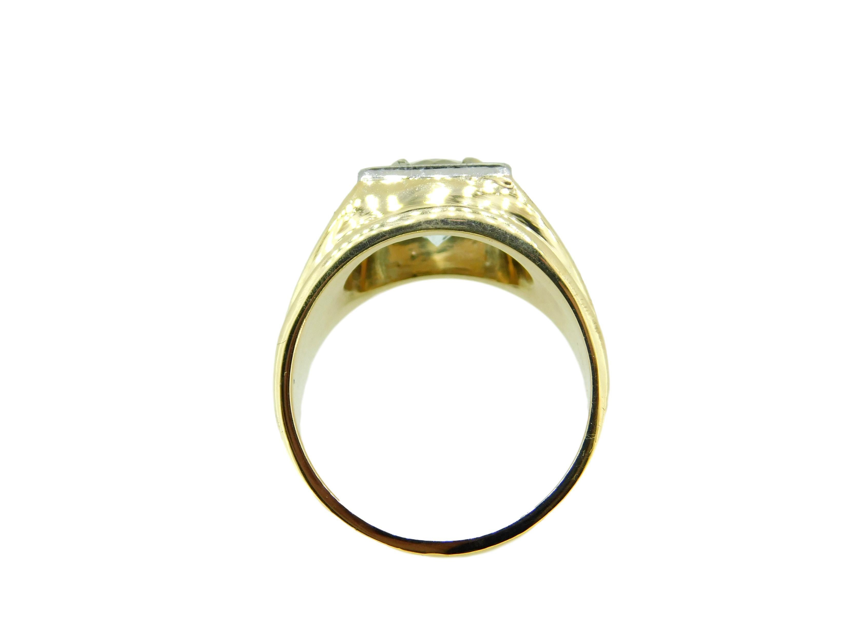 Contemporary 14k Yellow Gold and Platinum Men's Genuine Natural Aquamarine Ring '#J4724'