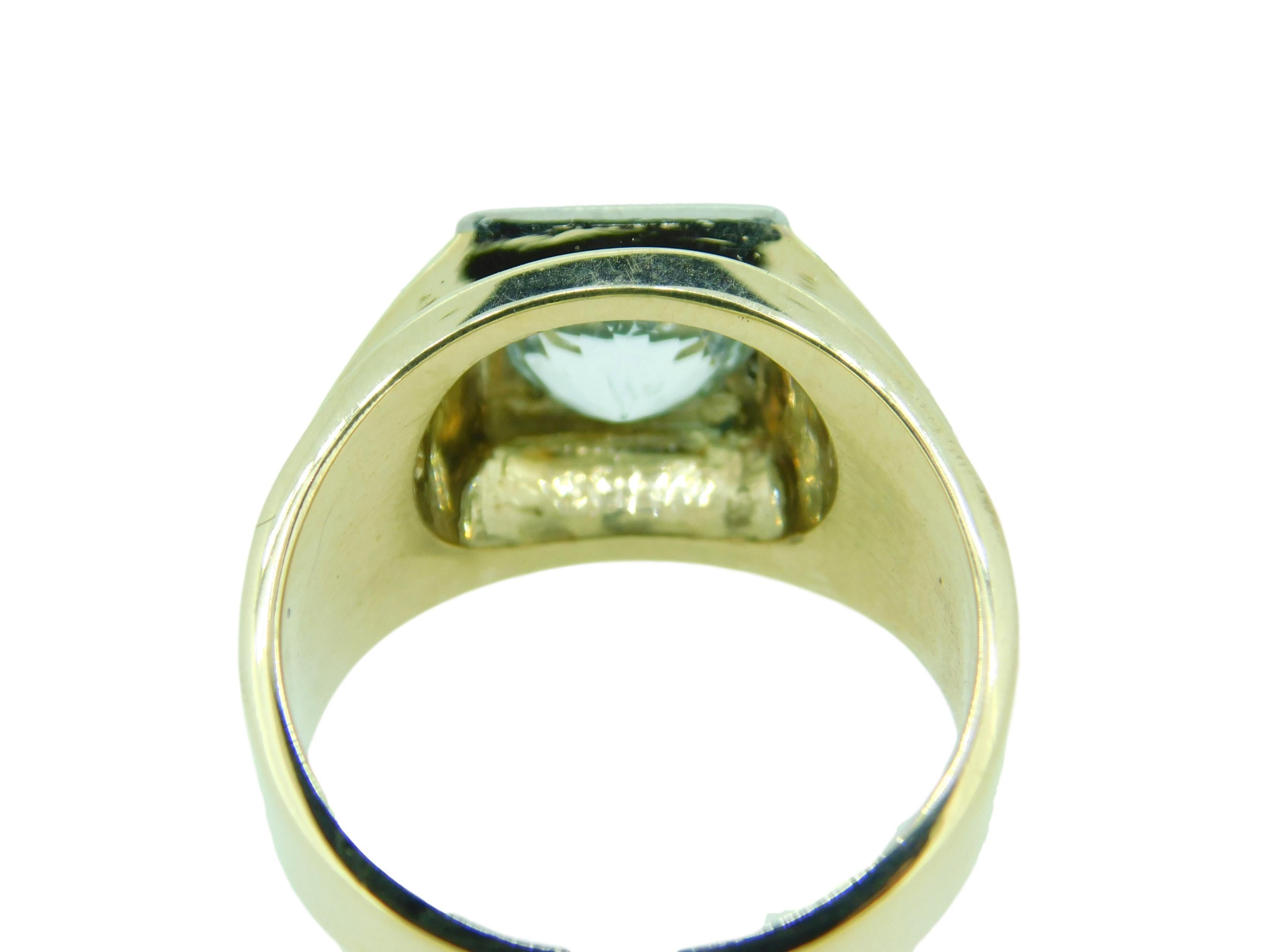 Round Cut 14k Yellow Gold and Platinum Men's Genuine Natural Aquamarine Ring '#J4724'