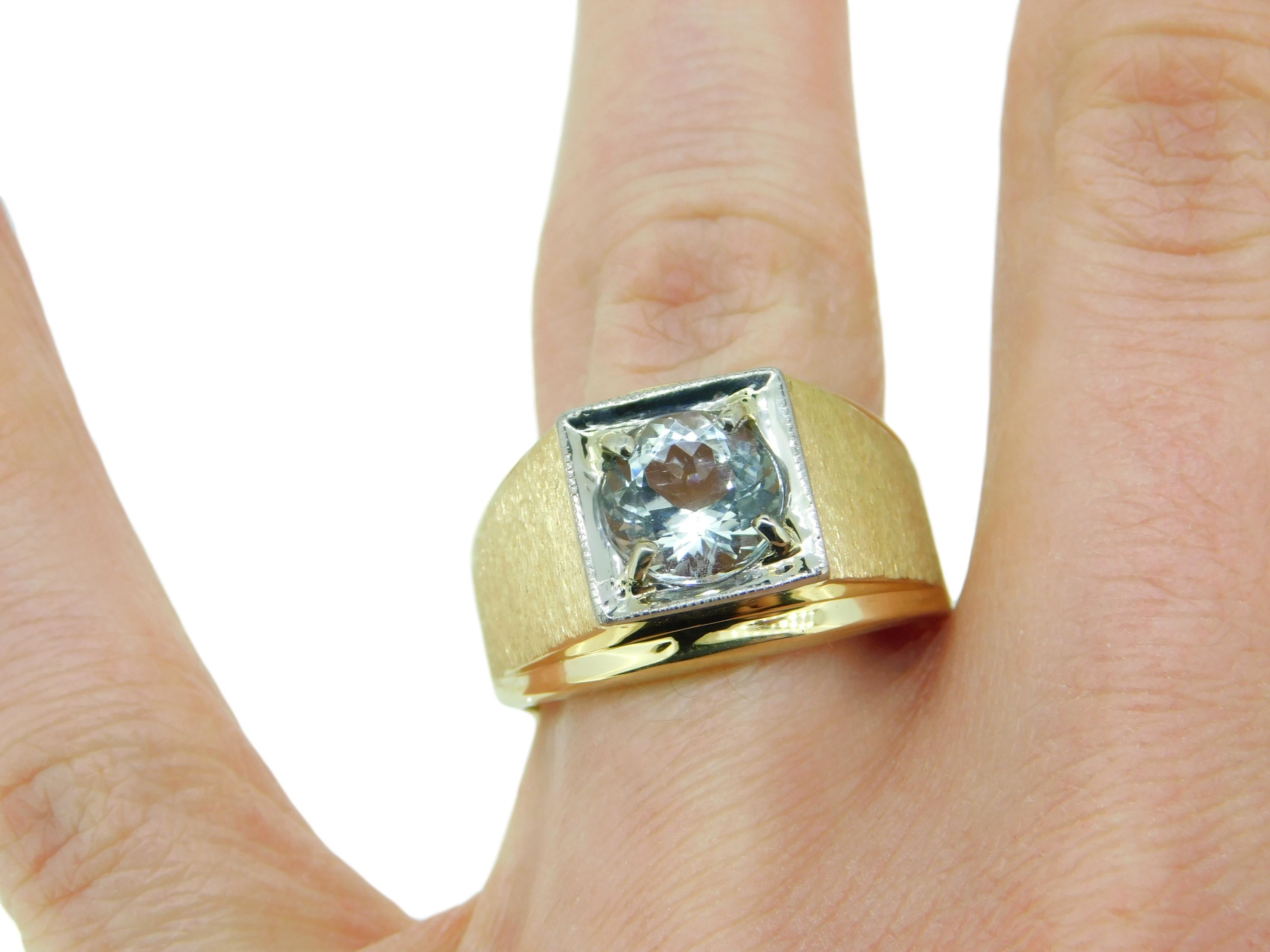 14k Yellow Gold and Platinum Men's Genuine Natural Aquamarine Ring '#J4724' 1