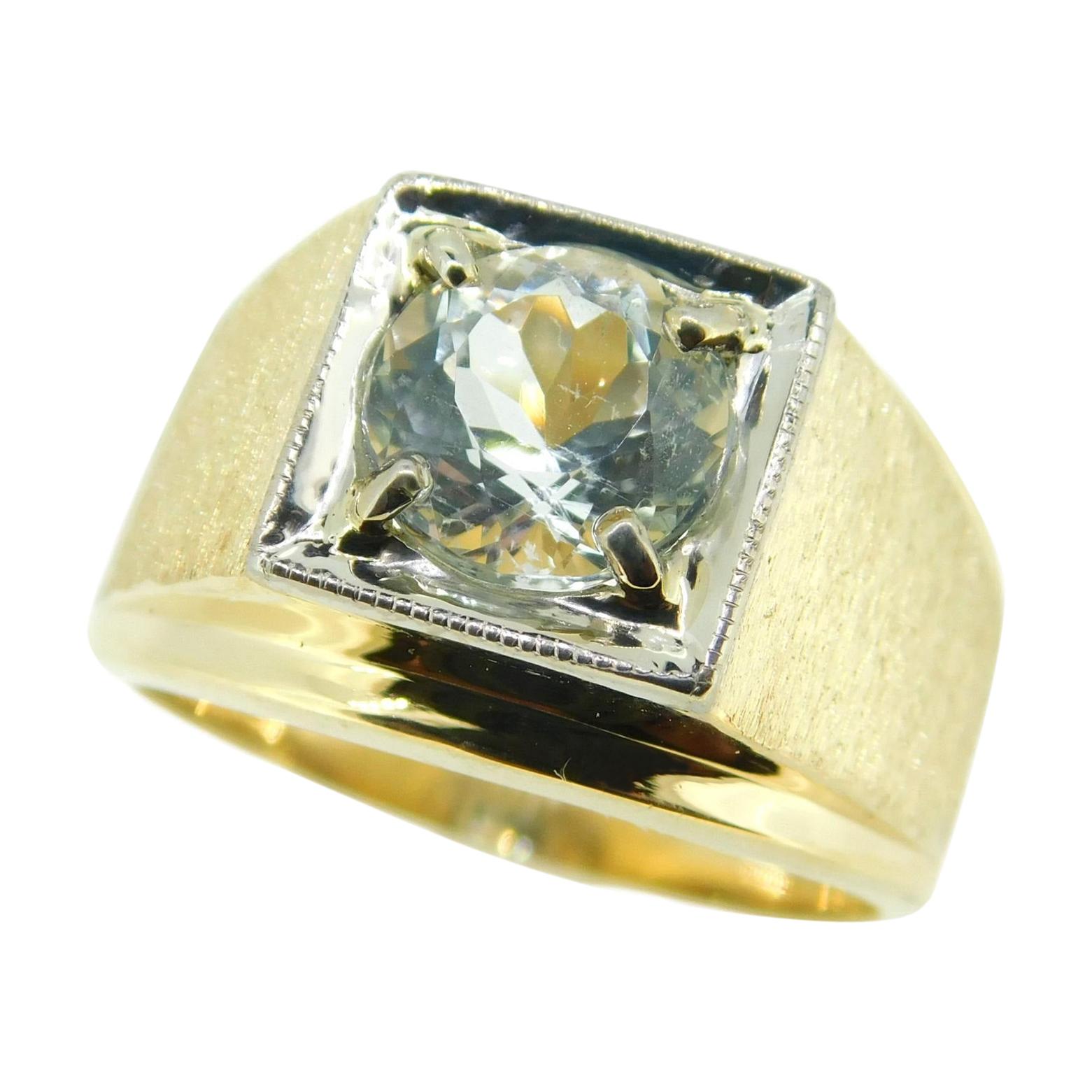 14k Yellow Gold and Platinum Men's Genuine Natural Aquamarine Ring '#J4724'