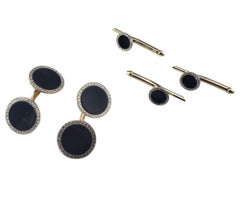 14K Yellow Gold and Platinum Onyx Cufflinks and Tuxedo Button Set #21400