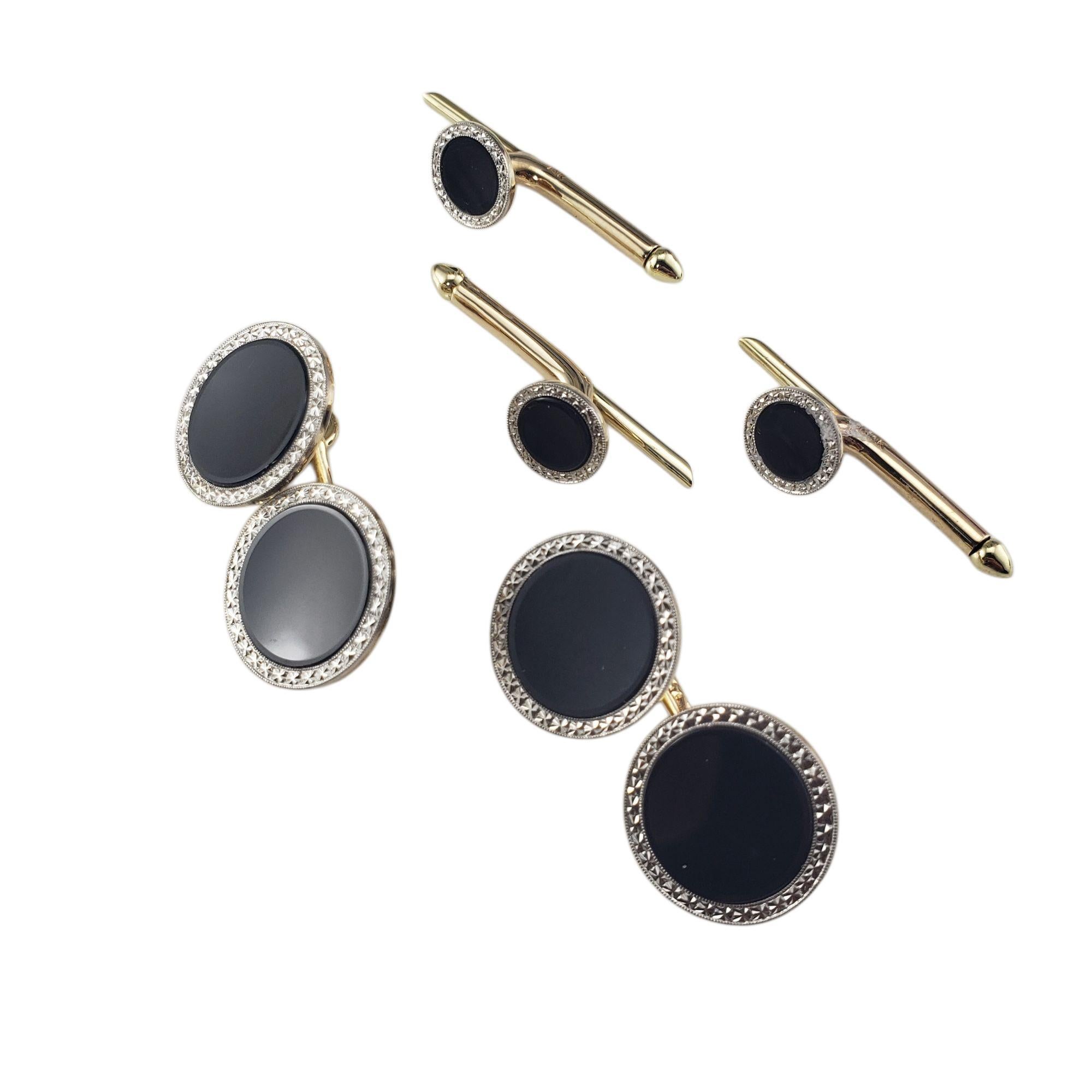 Contemporain Boutons de manchette et boutons de smoking en or jaune 14K et platine Onyx #21400 en vente