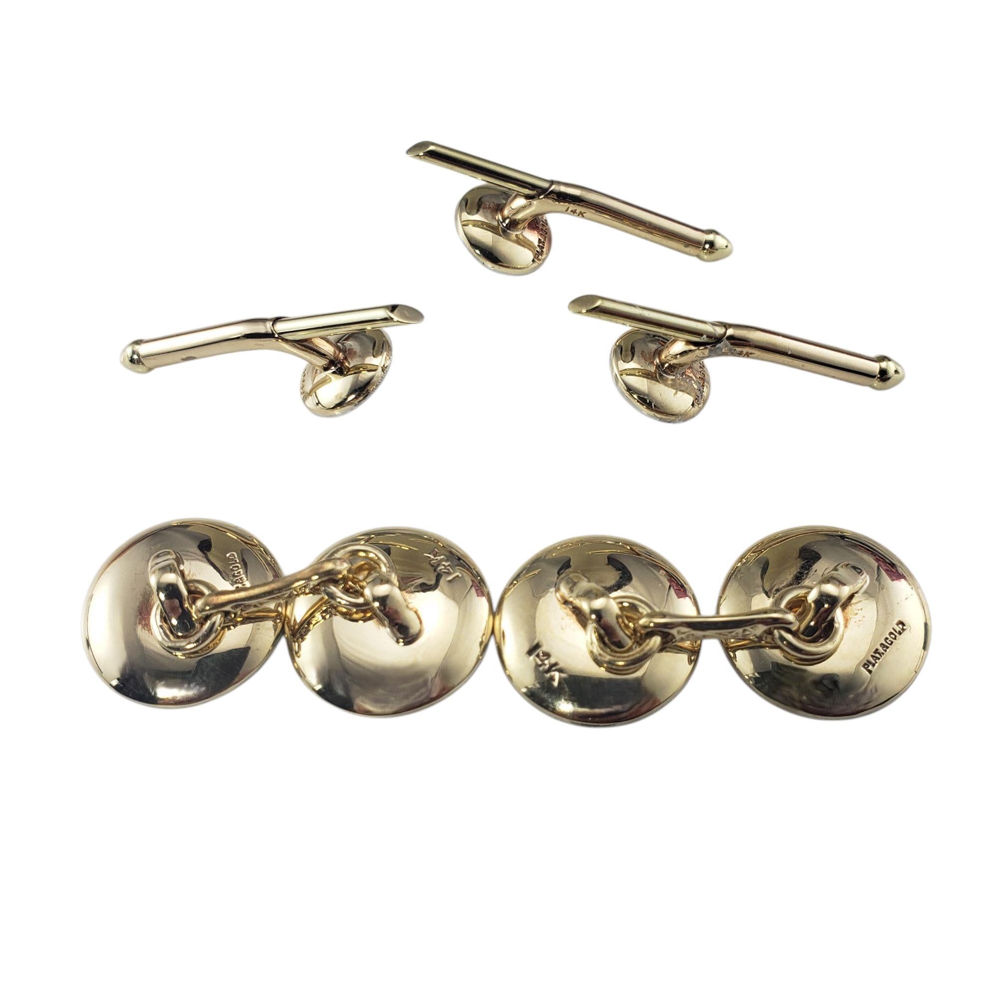 Taille ronde Boutons de manchette et boutons de smoking en or jaune 14K et platine Onyx #21400 en vente