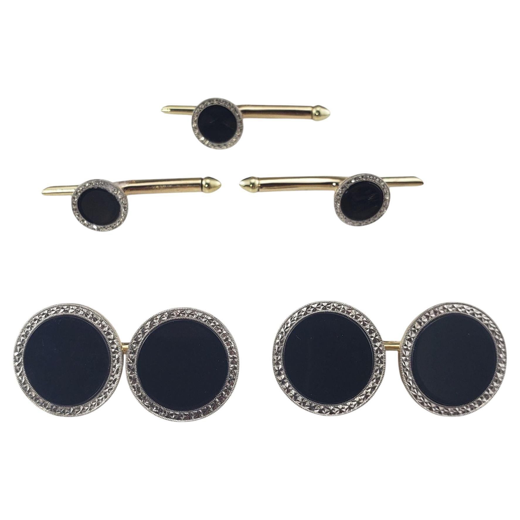 Boutons de manchette et boutons de smoking en or jaune 14K et platine Onyx #21400