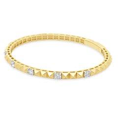 14K Yellow Gold and Prong Set Round Diamond Pyramid Flex Bangle Bracelet 6.25"
