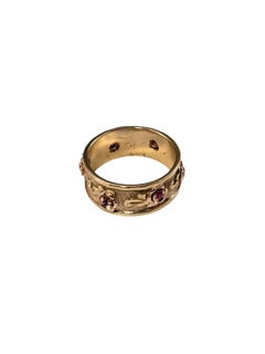 14K Yellow Gold and Red Gemstone Band Ring Size 6.5