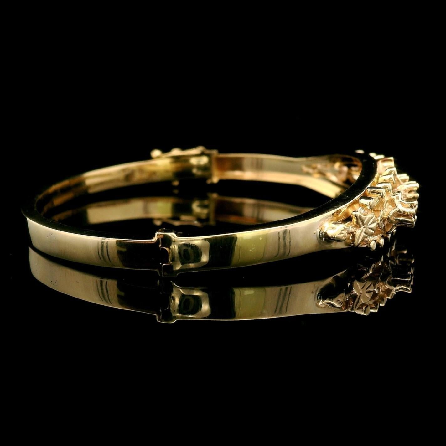 14k Yellow Gold and Ruby 12g Vintage Floral Bangle Bracelet 6.25