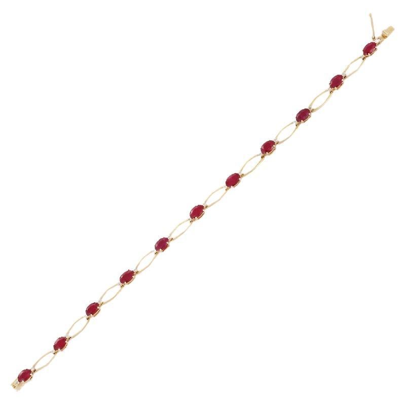 Contemporary Unique Deep Red Ruby Tennis Bracelet with Diamonds in 14kt Solid Yellow Gold  For Sale