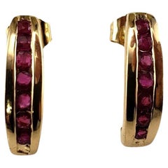 14K Yellow Gold and Ruby Half Hoop Earrings #16621