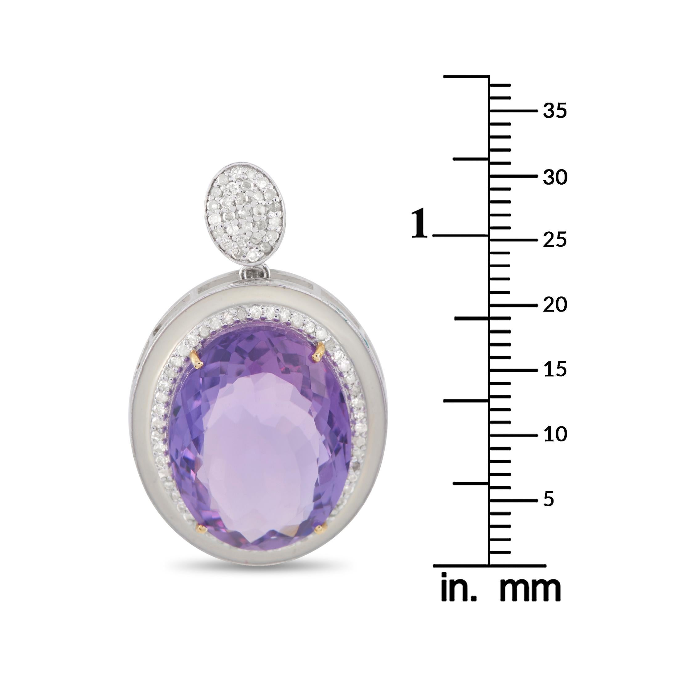 Round Cut 14K Yellow Gold and Silver 1.0ct Diamond and Amethyst Earrings For Sale