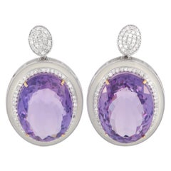 Boucles d'oreilles en or jaune 14K et argent 1.0ct diamant et améthyste