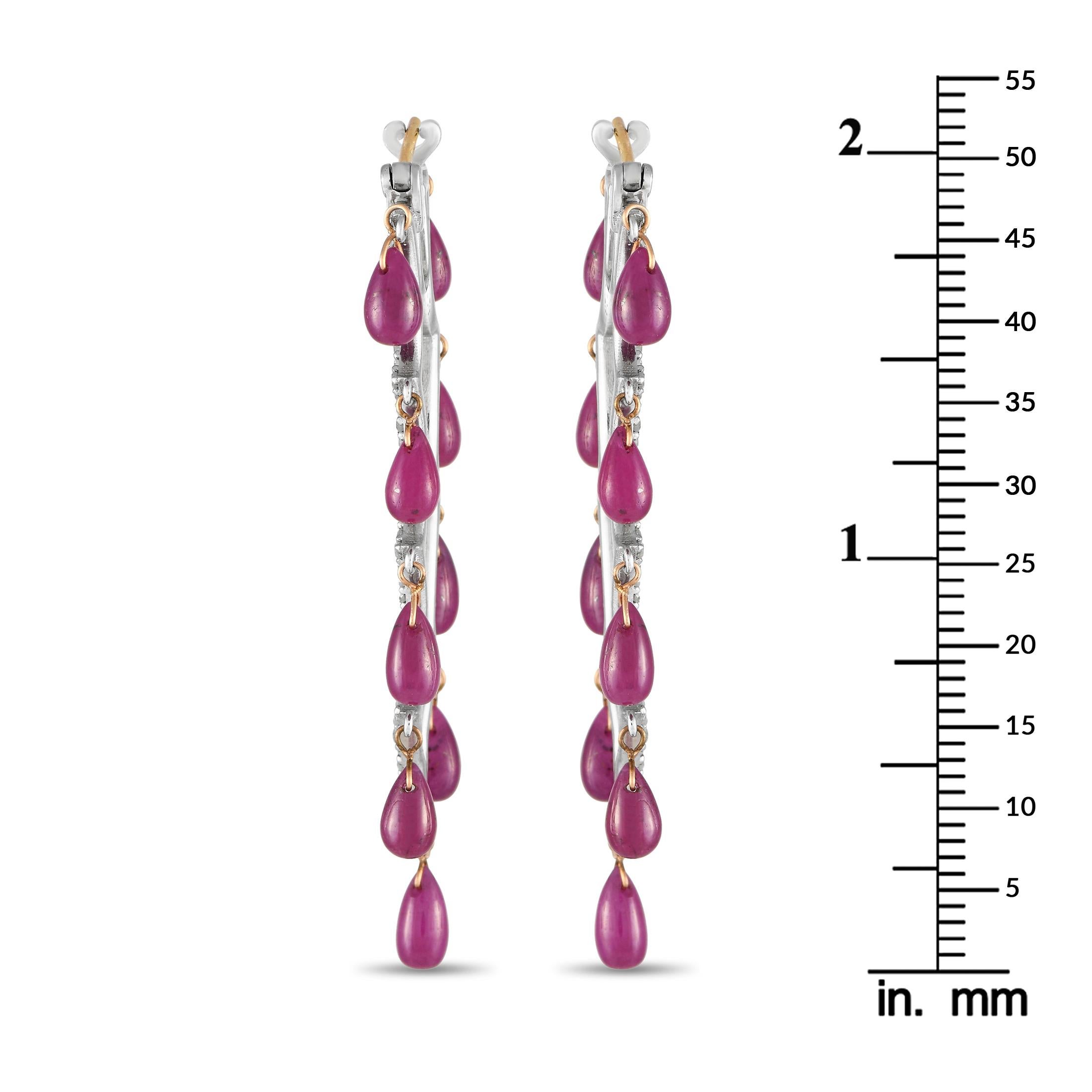 Round Cut 14K Yellow Gold and Silver 1.29ct Diamond and Ruby Dangle Earrings MF02-020124 For Sale