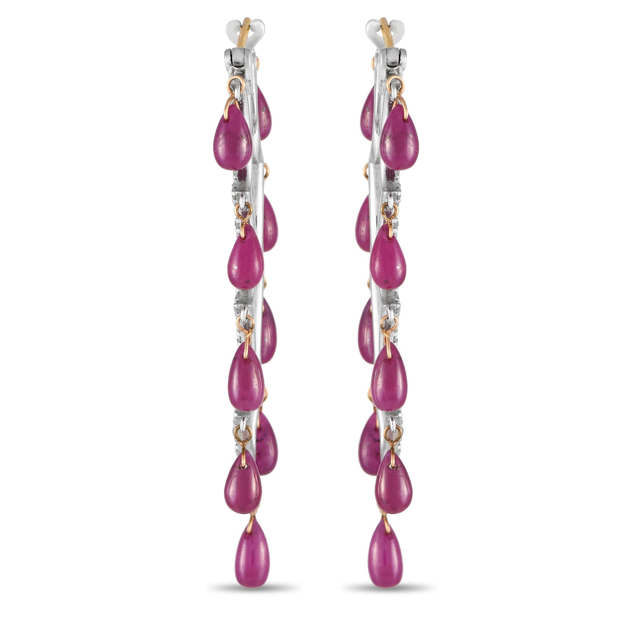 14K Yellow Gold and Silver 1.29ct Diamond and Ruby Dangle Earrings MF02-020124 In Excellent Condition For Sale In Southampton, PA
