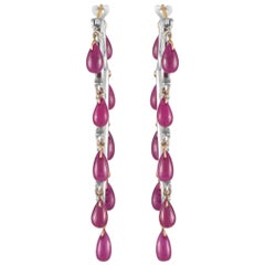 14K Gelbgold und Silber 1,29 Karat Diamant und Rubin Ohrhänger MF02-020124