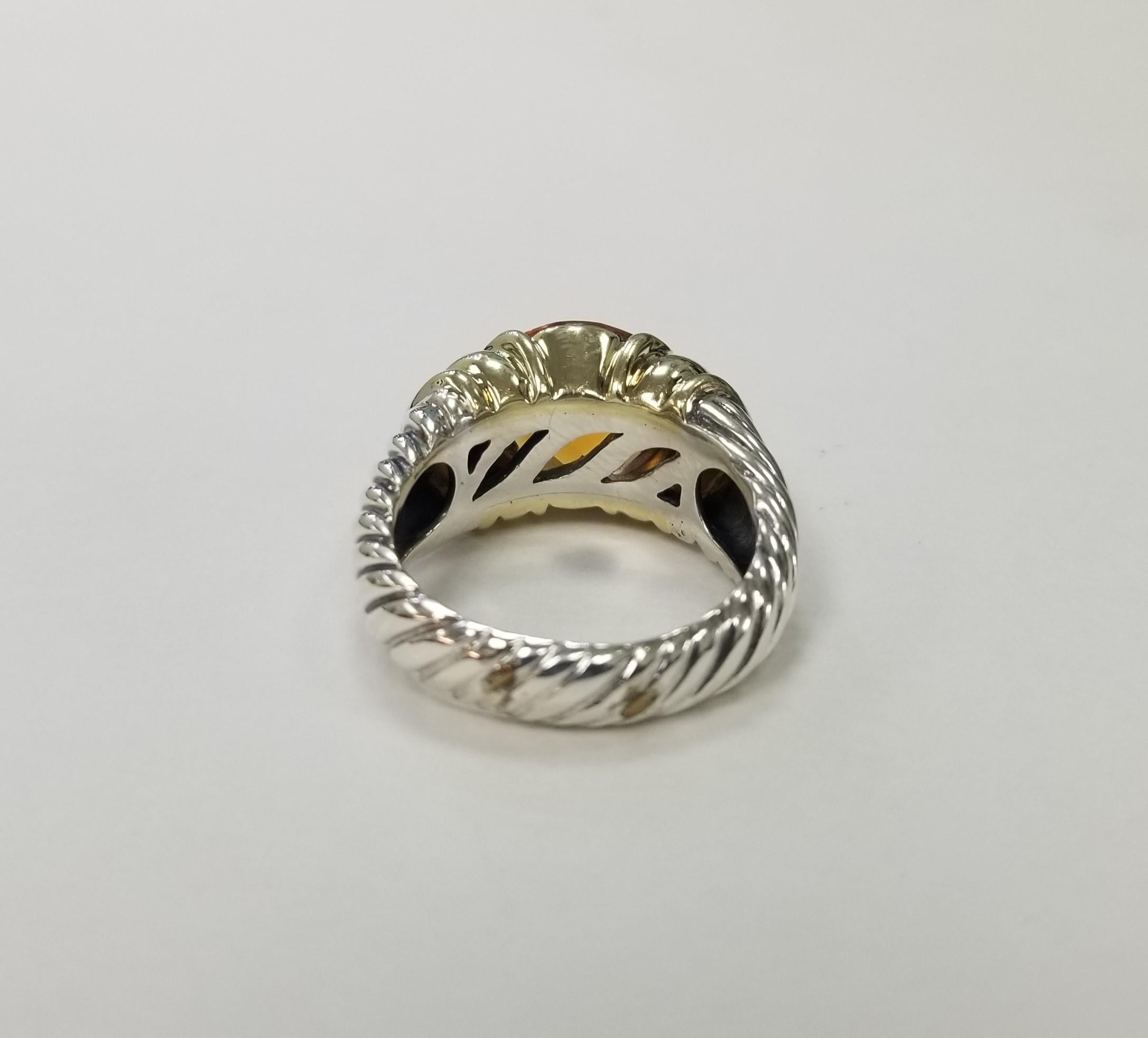 Contemporary 14k Yellow Gold And Silver Checker Board Citrine Ring For Sale