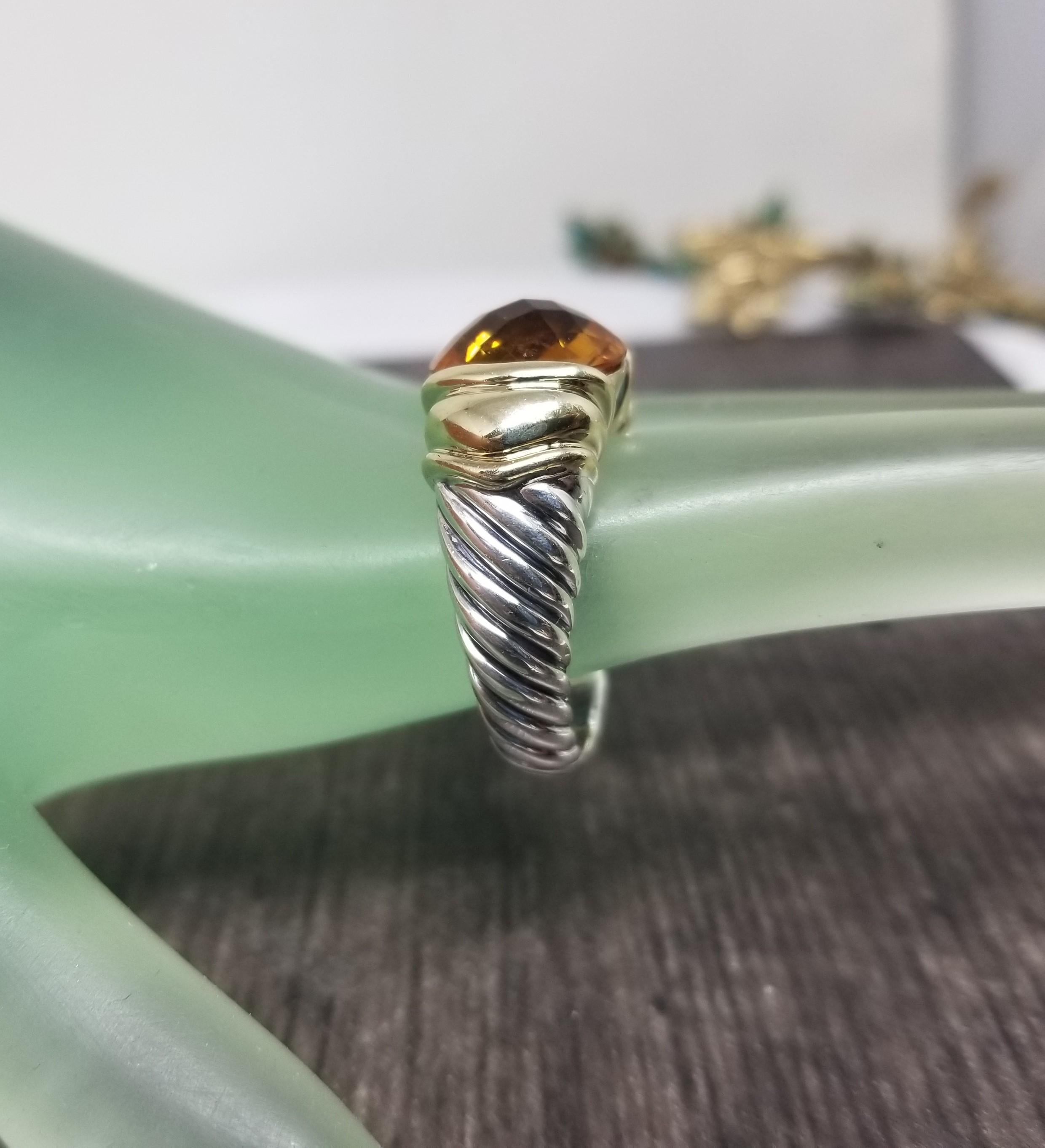 14k Yellow Gold And Silver Checker Board Citrine Ring For Sale 1