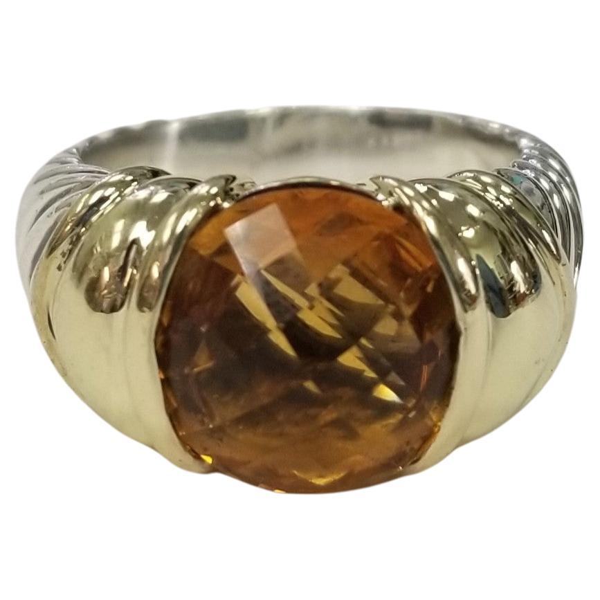 14k Yellow Gold And Silver Checker Board Citrine Ring