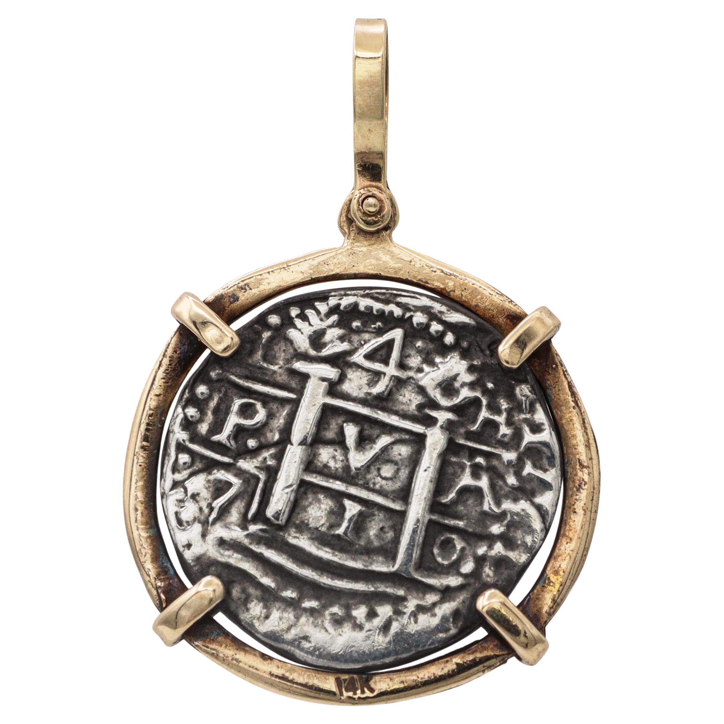 14k Yellow Gold and Silver Replica Atocha Shipwreck Coin Pendant