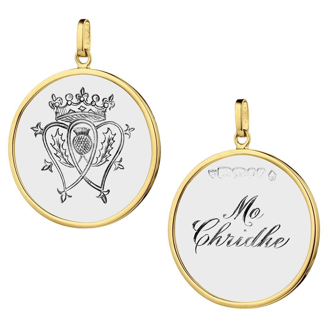 Gettone d'amore Luckenbooth in oro giallo 14K e argento sterling in vendita