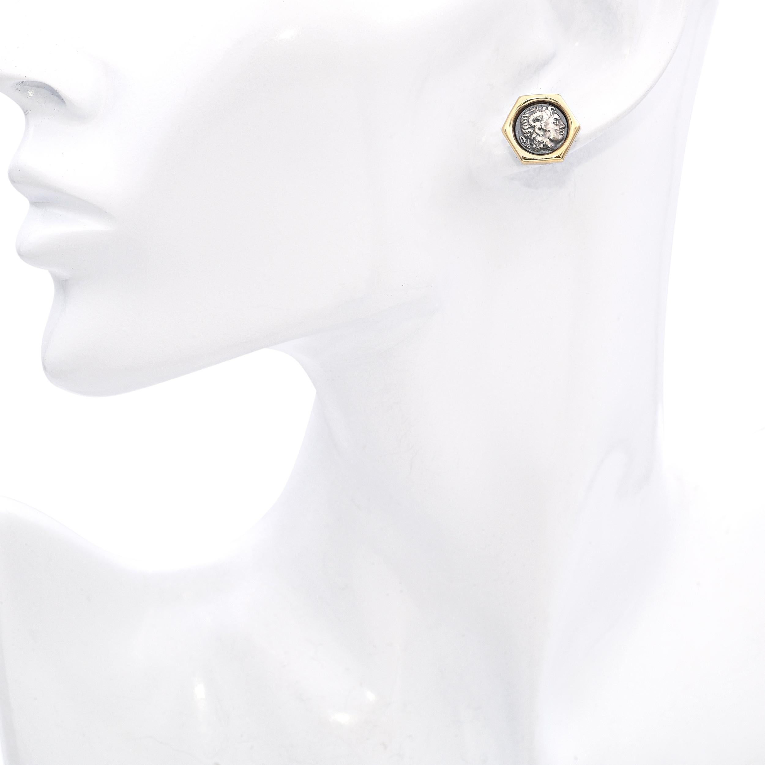 Pendientes Estilo Moneda Romana de Oro Amarillo de 14k y Plata de Ley Romano clásico en venta