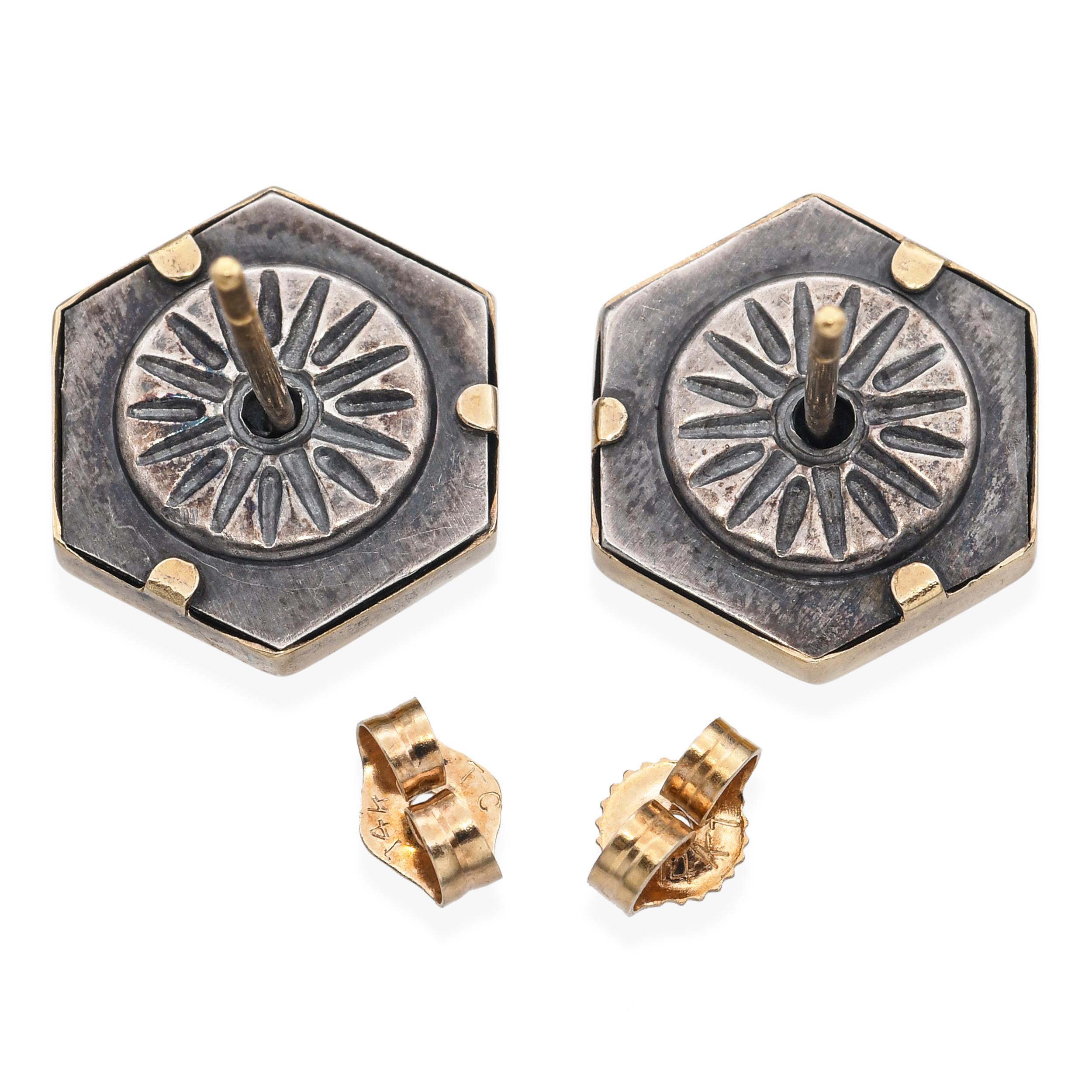 De las mujeres Pendientes Estilo Moneda Romana de Oro Amarillo de 14k y Plata de Ley en venta