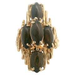 14k Yellow Gold and Tiger's Eye Vintage Ladies Ring Size 7