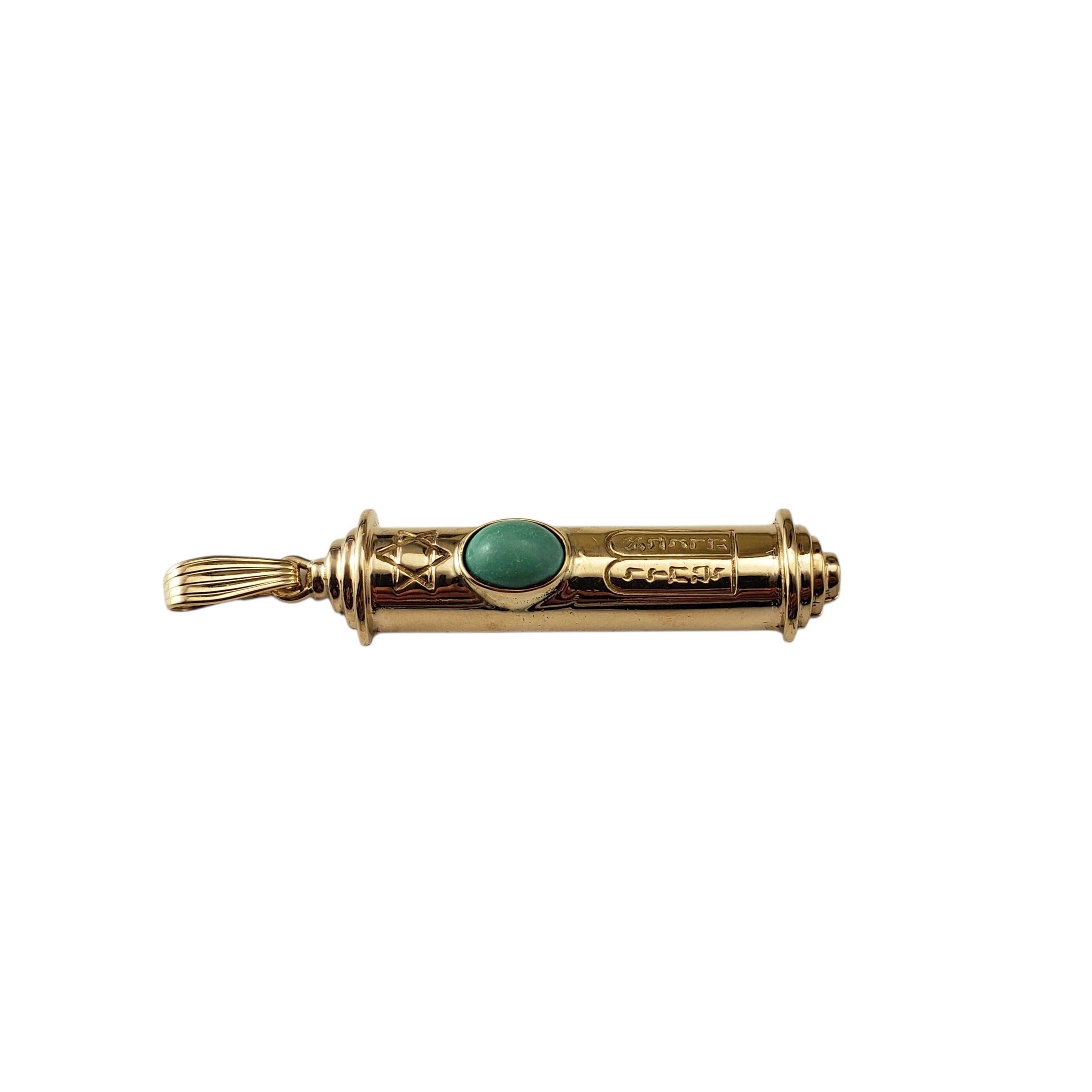 Taglio ovale Ciondolo Mezuzah in oro giallo 14K e turchese #22450 in vendita