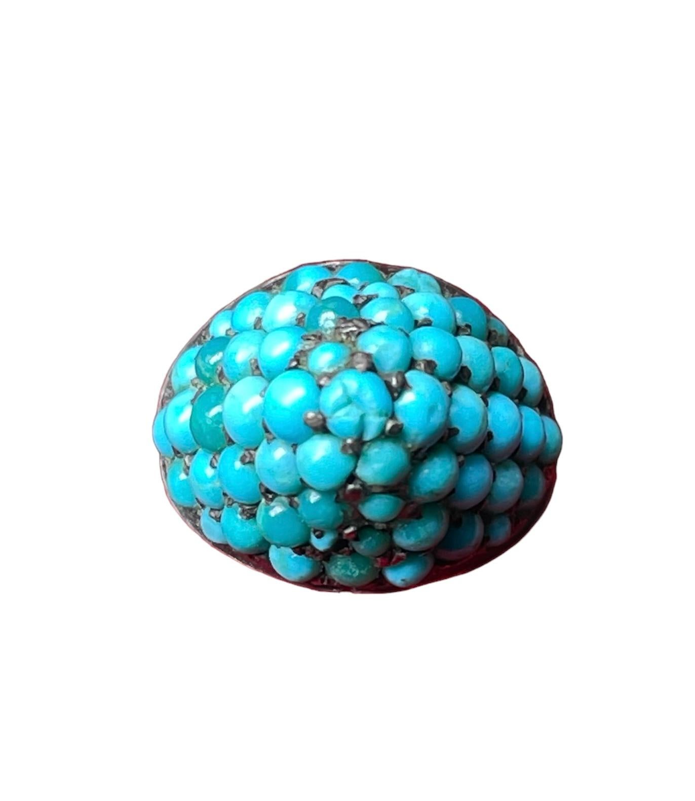 Bead 14K Yellow Gold And Turquoise Ring For Sale