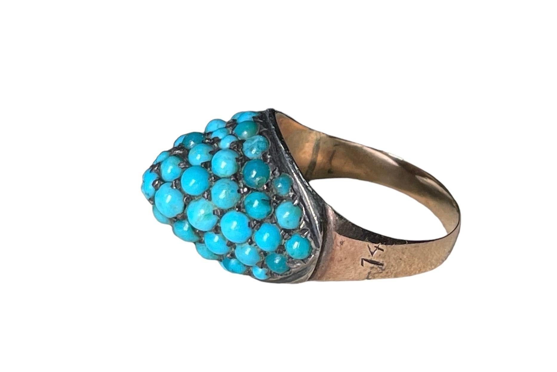 14K Yellow Gold And Turquoise Ring For Sale 2