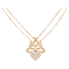 14K Yellow Gold and White Gold Diamond Heart Double Strand Necklace Pendant