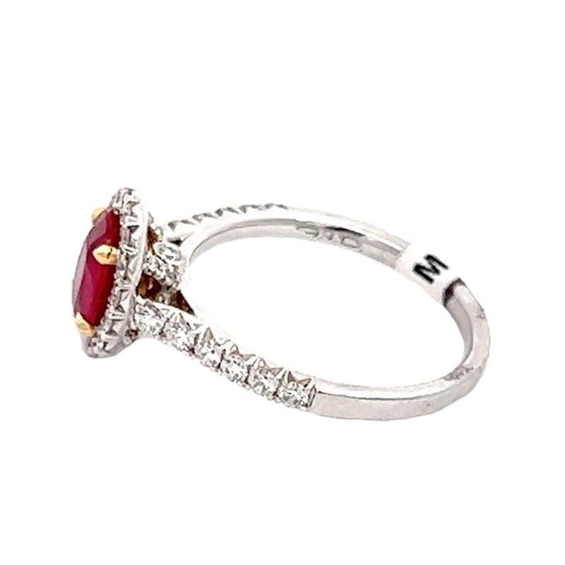 Contemporary 14k Yellow Gold and White Gold Ruby and Diamond Cocktail Ring For Sale