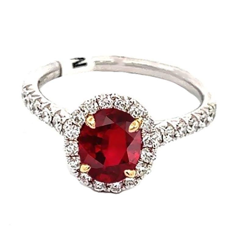 Oval Cut 14k Yellow Gold and White Gold Ruby and Diamond Cocktail Ring For Sale