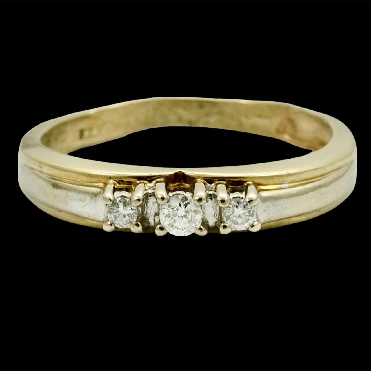 14K Yellow Gold and White Gold Three Stone Diamond Ring For Sale 3