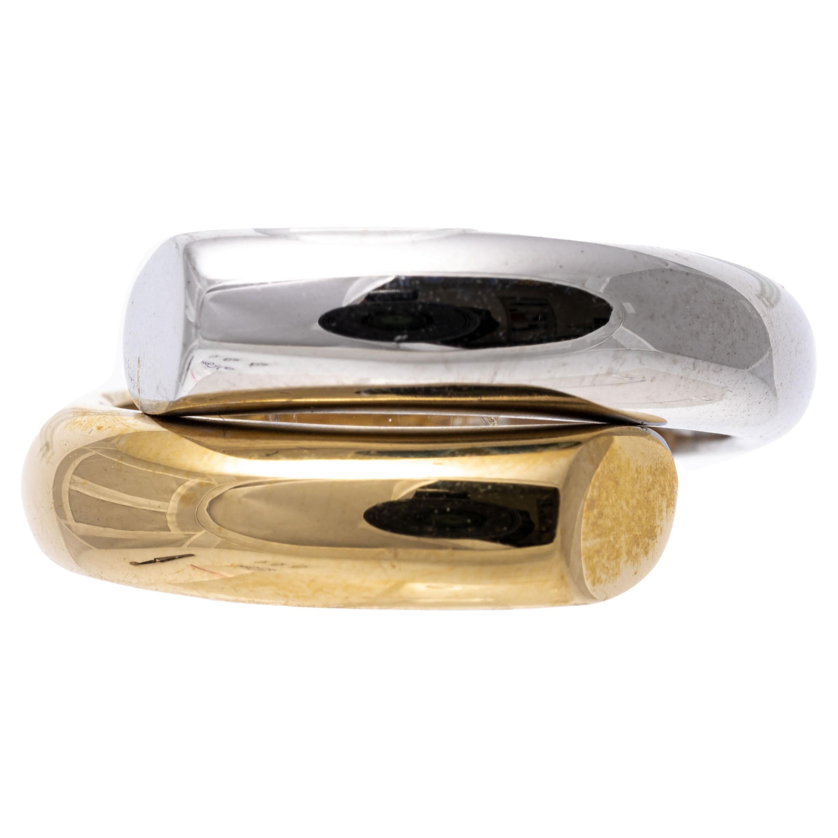 14 Karat Gelbgold und weißer Rhodium Hochglanzpolierter Bypass-Ring